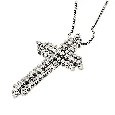 Λευκόχρυσος Σταυρός με διαμάντια 0.21ct και αλυσίδα στα 18 καράτια. CR2638