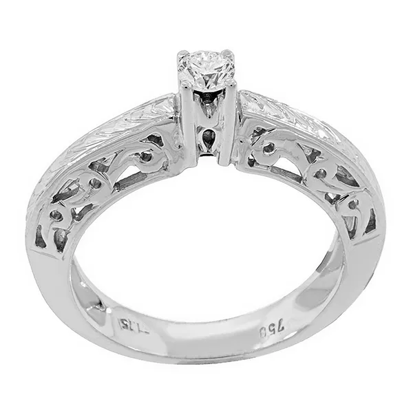 Λευκόχρυσο Δαχτυλίδι 18K με Διαμάντι 0.17ct και Περίτεχνο Σκαλιστό Σχέδιο. RD2308