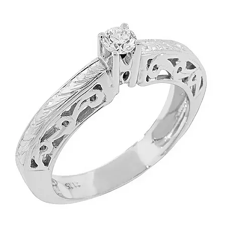 Λευκόχρυσο Δαχτυλίδι 18K με Διαμάντι 0.17ct και Περίτεχνο Σκαλιστό Σχέδιο. RD2308