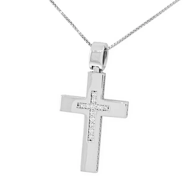Λευκόχρυσος σταυρός 18Κ με διαμάντια 0.08ct. CR7939