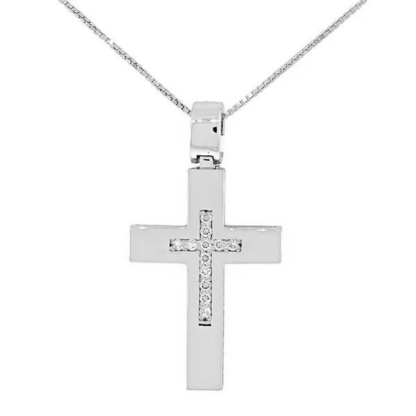 Λευκόχρυσος σταυρός 18Κ με διαμάντια 0.08ct. CR7939