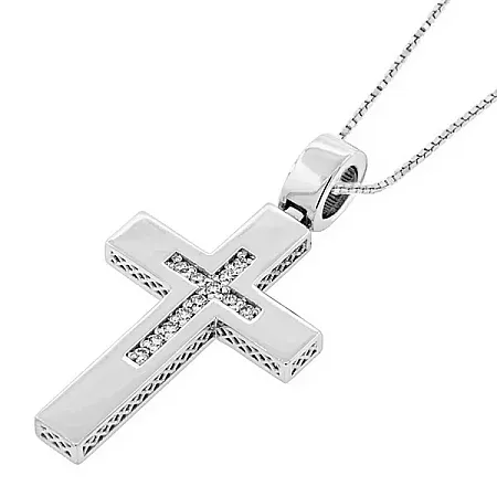 Λευκόχρυσος σταυρός 18Κ με διαμάντια 0.08ct. CR7939
