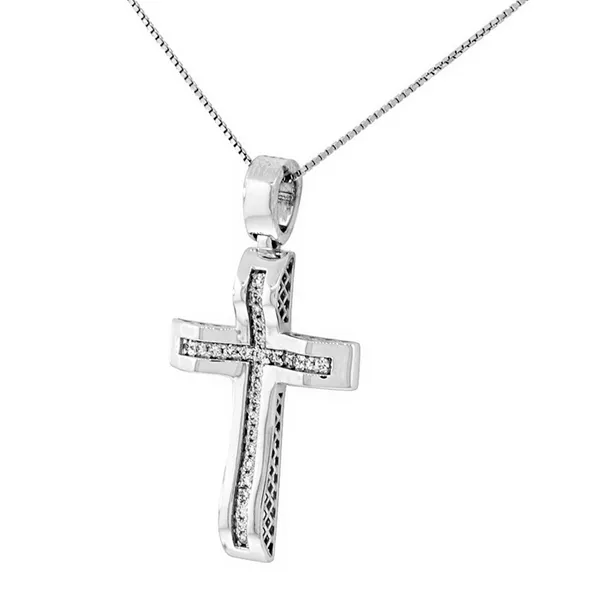 Λευκόχρυσος σταυρός 18Κ με διαμάντια 0.17ct. CR7954