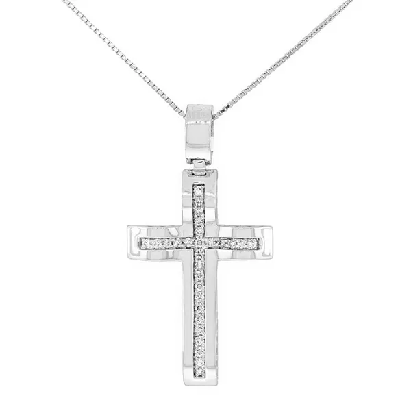 Λευκόχρυσος σταυρός 18Κ με διαμάντια 0.17ct. CR7954