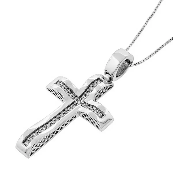 Λευκόχρυσος σταυρός 18Κ με διαμάντια 0.17ct. CR7954