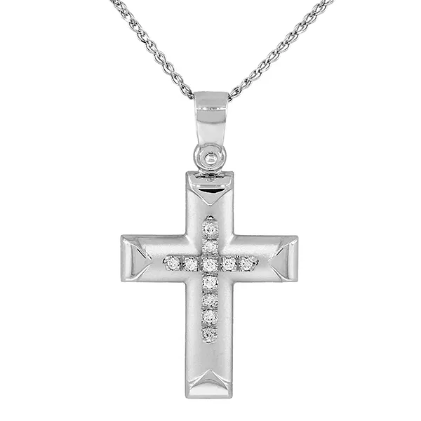 Λευκόχρυσος σταυρός 18Κ με διαμάντια 0.11ct. CR4624