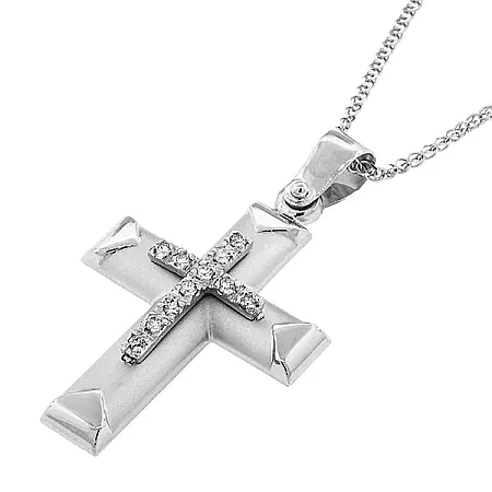 Λευκόχρυσος σταυρός 18Κ με διαμάντια 0.11ct. CR4624