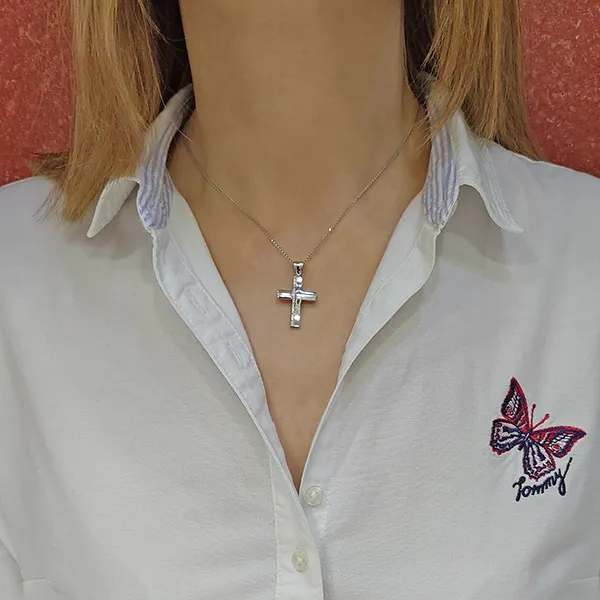 Λευκόχρυσος γυναικείος σταυρός μίνμαλ σε 14 καράτια. CRS5074