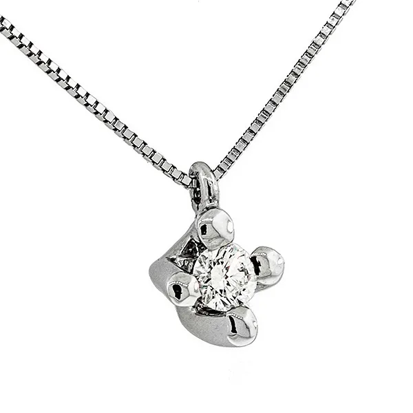 Λευκόχρυσο μενταγιόν φλόγα με διαμάντι 0.15ct και αλυσίδα 18 καράτια .MD2701