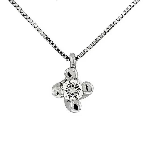 Λευκόχρυσο μενταγιόν φλόγα με διαμάντι 0.15ct και αλυσίδα 18 καράτια .MD2701