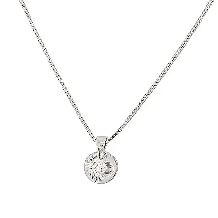 Μενταγιόν με Διαμάντι 0.11ct καρφωμένο σε βάση στρογγυλη και αλυσίδα 18Κ. MD11624