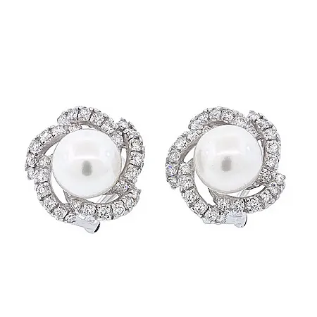 Λευκόχρυσα σκουλαρίκια με διαμάντια 1.04ct και μαργαριτάρια σε 18Κ.SK11639