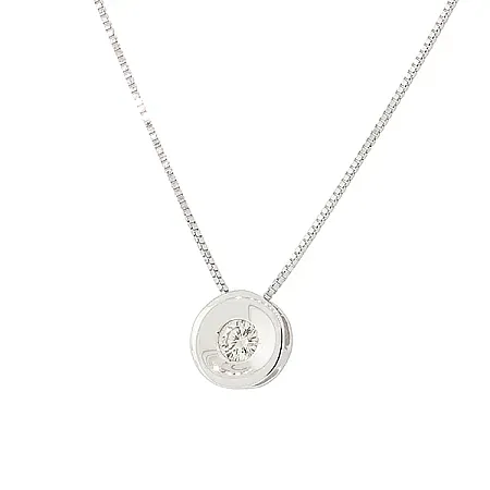 Λευκόχρυσο μονόπετρο λαιμου με διαμάντι 0.11ct και αλυσίδα 18Κ. MD11806