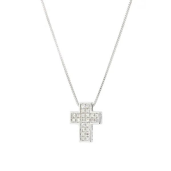 Λευκόχρυοσς σταυρός με μπριγιάν 0.12ct και αλυσίδα 18Κ.  CR12334