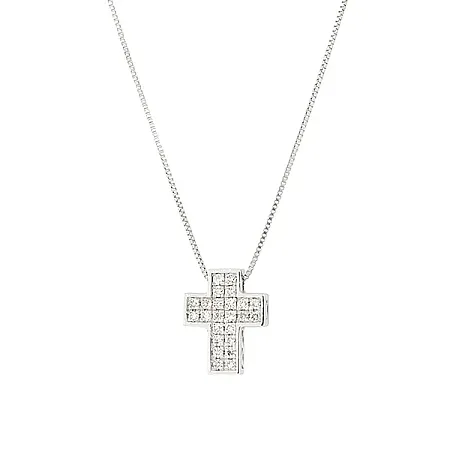 Λευκόχρυοσς σταυρός με μπριγιάν 0.12ct και αλυσίδα 18Κ.  CR12334