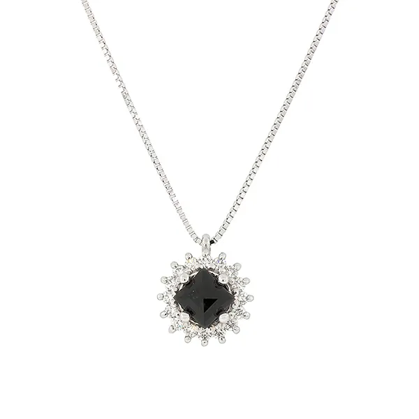 Λευκόχρυσο μενταγιόν με μαύρο διαμάντι 0.50ct λευκά διαμάντια και αλυσίδα 18Κ. MD12320