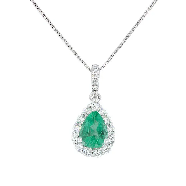 Μενταγιόν λευκόχρυσο με σμαράγδι δάκρυ 0.75ct και διαμάντια σε 18Κ. MD12379