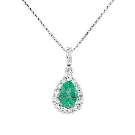 Μενταγιόν λευκόχρυσο με σμαράγδι δάκρυ 0.75ct  και διαμάντια σε 18Κ. MD12379