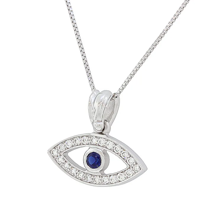 Λευκόχρυσο μάτι με ορυκτό ζαφείρι 0.09ct και διαμάντια 0.19ct σε 18Κ. MD12982