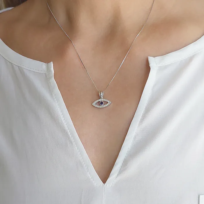 Λευκόχρυσο μάτι με ορυκτό ζαφείρι 0.09ct και διαμάντια 0.19ct σε 18Κ. MD12982
