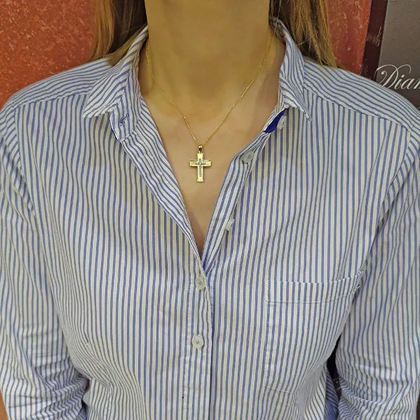Χρυσός σταυρός αρραβώνα με λευκόχρυσα στοιχεία και ζιργκόν 14 καράτια. CRS0546