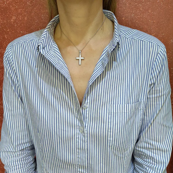 Γυναικείος σταυρός λευκόχρυσος με ιδιαίτερο σχεδιασμό 14 καράτια με ζιργκόν. CRS04509