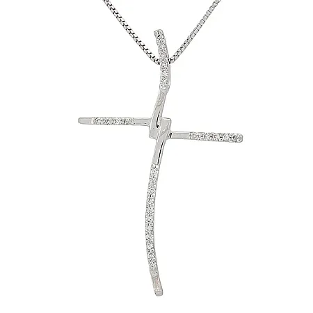 Σταυρός λευκόχρυσος με διαμάντια 0.10ct σε 18 καράτια σετ με αλυσίδα. CR2640