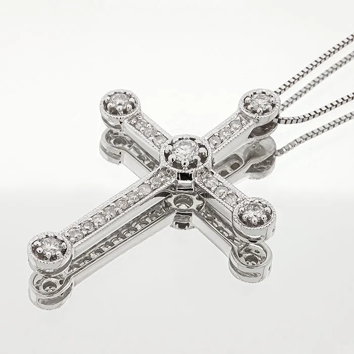 Σταυρός λευκόχρυσος με διαμάντια 0.34ct σε 18 καράτια σετ με αλυσίδα. CR5724