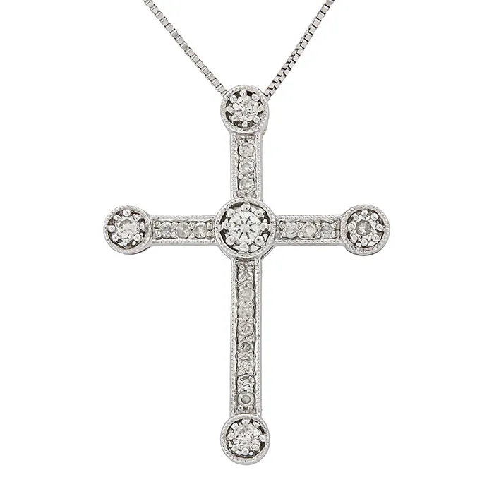 Σταυρός λευκόχρυσος με διαμάντια 0.34ct σε 18 καράτια σετ με αλυσίδα. CR5724