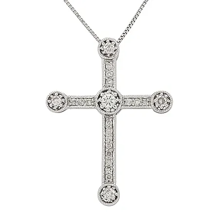 Σταυρός λευκόχρυσος με διαμάντια 0.34ct σε 18 καράτια σετ με αλυσίδα. CR5724