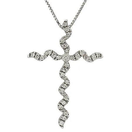 Σταυρός λευκόχρυσος με διαμάντια 0.18ct σε 18 καράτια σετ με αλυσιδα 18Κ. CR0901