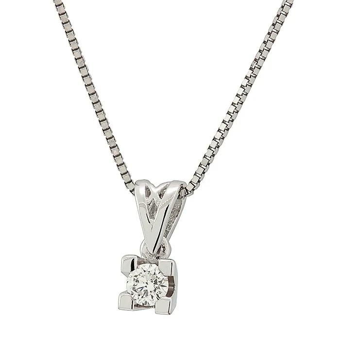 Λευκόχρυσο μενταγιόν με διαμάντι 0.08ct σετ με αλυσίδα σε 18 καράτια. MD14032
