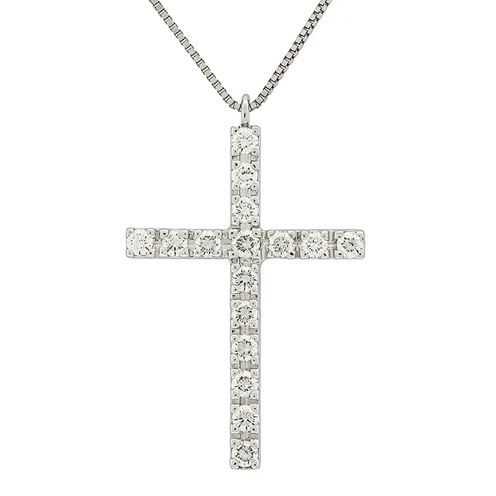 Λευκόχρυσος σταυρός με διαμάντια 0.45ct set με αλυσίδα σε 18 καράτια. CR014045