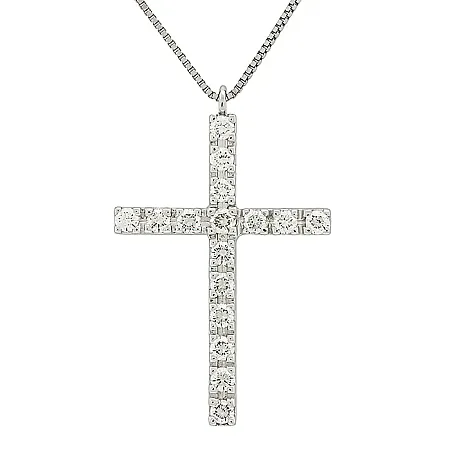 Λευκόχρυσος σταυρός με διαμάντια 0.45ct set με αλυσίδα σε 18 καράτια. CR014045