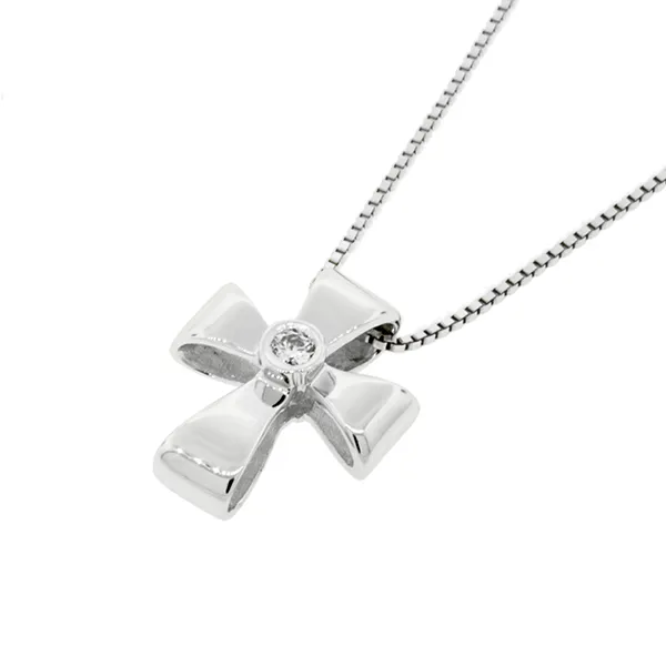 Σταυρός λευκόχρυσος με διαμάντι  0.03ct σετ με αλυσίδα λευκόχρυση 18Κ. CR14932