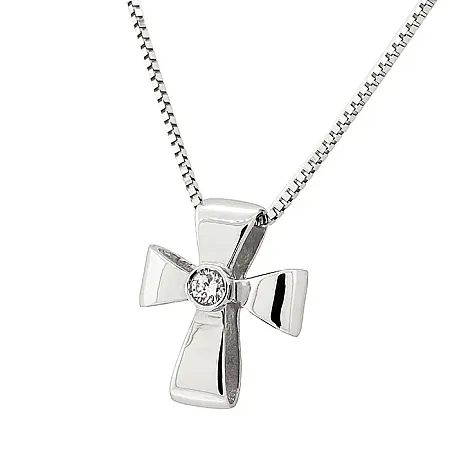 Σταυρός λευκόχρυσος με διαμάντι  0.03ct σετ με αλυσίδα λευκόχρυση 18Κ. CR14932