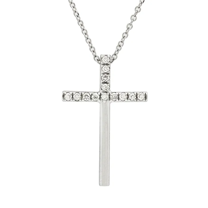 Λευκόχρυσος σταυρός με διαμάντια 0.06ct set με αλυσίδα σε 18 καράτια. CR014431