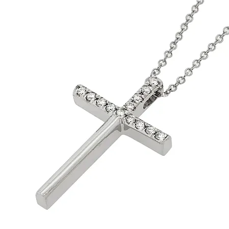 Λευκόχρυσος σταυρός με διαμάντια 0.06ct set με αλυσίδα σε 18 καράτια. CR014431