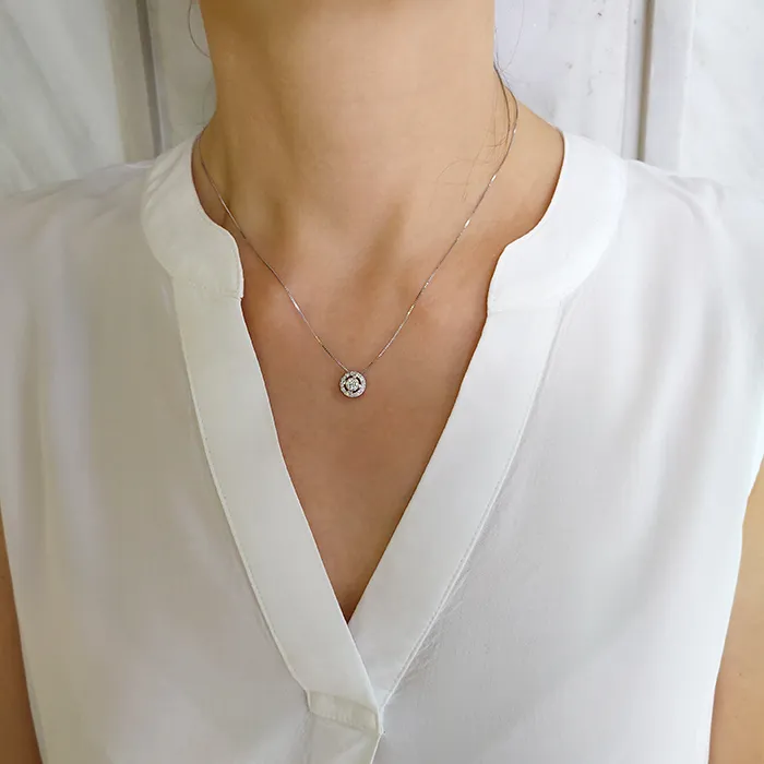 Λευκόχρυση ροζέτα με διαμάντια 0.26ct και αλυσίδα σε 18 καράτια MD14617