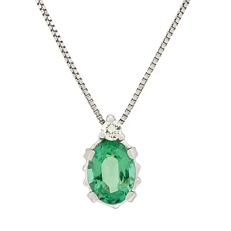 Λευκόχρυσο μενταγιόν με σμαράγδι 0.80ct  σετ με αλυσίδα σε 18Κ. MD14619