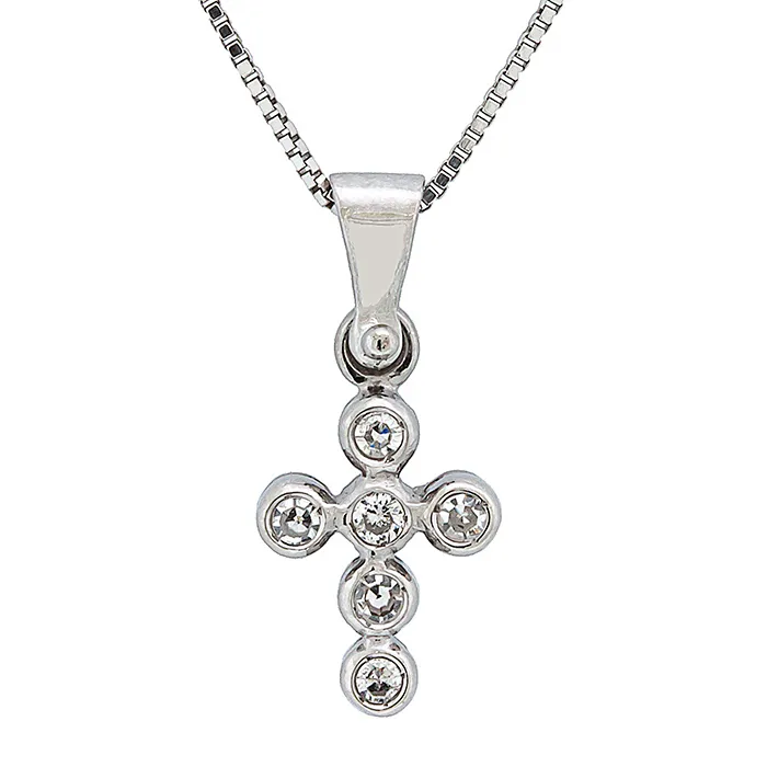 Σταυρός λευκόχρυσος με διαμάντια 0.08ct σε 18 καράτια σετ με αλυσίδα 18Κ. CR14989