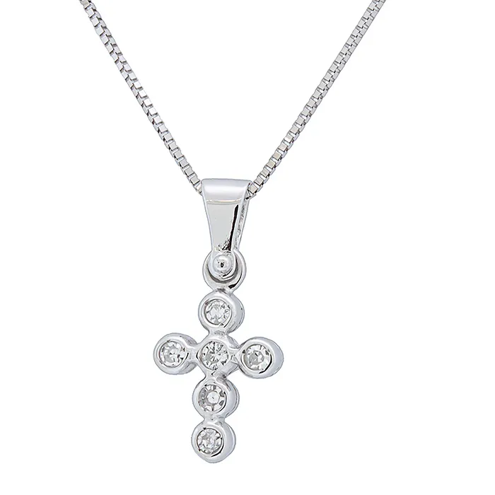 Σταυρός λευκόχρυσος με διαμάντια 0.08ct σε 18 καράτια σετ με αλυσίδα 18Κ. CR14989