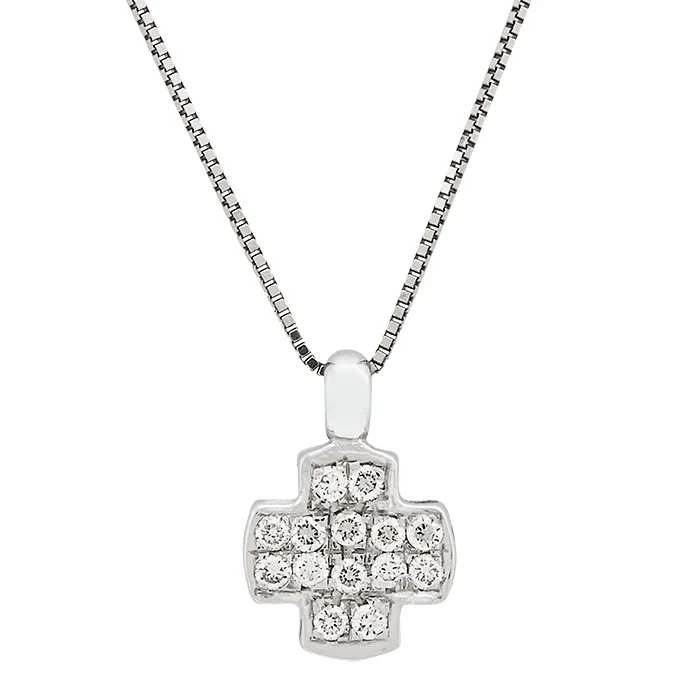 Λευκόχρυσος Σταυρός με διαμάντια 0.16ct και αλυσίδα στα 18 καράτια. CR14475