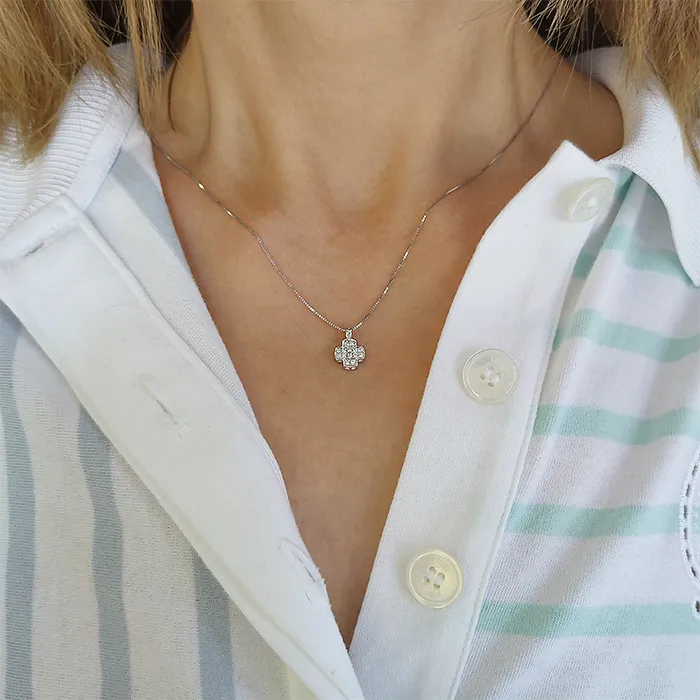 Λευκόχρυσος Σταυρός με διαμάντια 0.16ct και αλυσίδα στα 18 καράτια. CR14475
