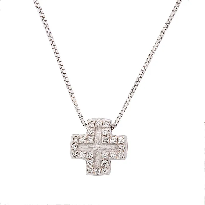 Λευκόχρυσος σταυρός με διαμάντια 0.09ct με αλυσίδα σε 18 καράτια.CR15782