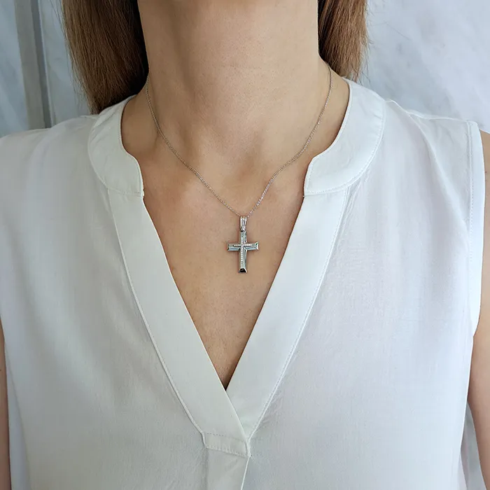 Γυναικείος σταυρός λευκόχρυσος 14 καράτια με ζιργκόν. CRS16021