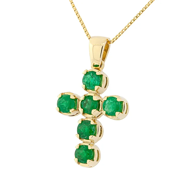 Χρυσός σταυρός με ορυκτά σμαράγδια 1.05ct σε 18 καράτια. CR16582