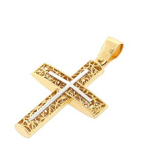 Μοντέρνος σταυρός σε κίτρινο και λευκό χρυσό 18 καρατίων . CRS0098