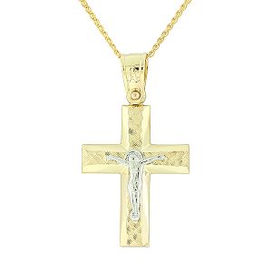 Χρυσός ανδρικός σταυρός με τον Εσταυρωμένο σετ με αλυσίδα 14 καράτια. CRA0167