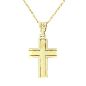 Κλασσικός χρυσός ανδρικός σταυρός με αλυσίδα σε 14 καράτια. CRA0176